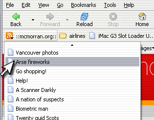 A screenshot of the live bookmark in the toolbar
